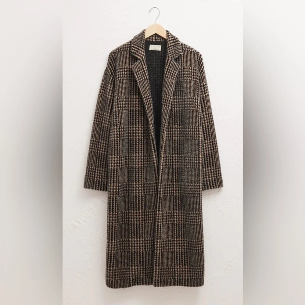 Z Supply Black and Gray Plaid Coat L - Picture 4 of 7